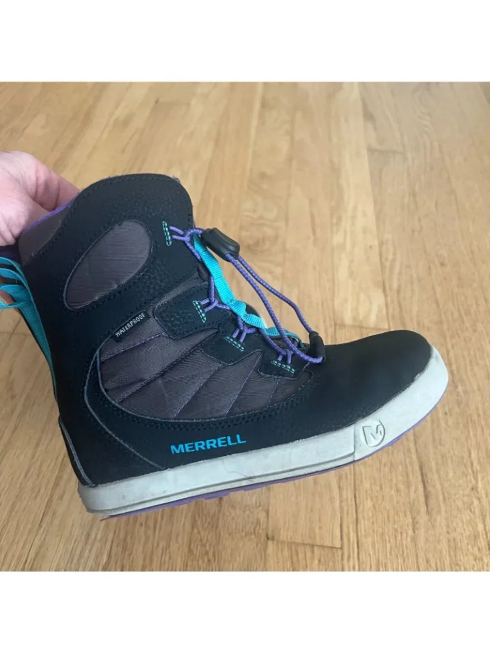 Merrell Kids Snow Bank Black Purple Waterproof Winter Boots Youth Size 1